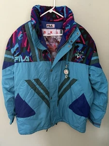 FILA Vintage 90’s Ski Team Italia Jacket Retro Zip Snap Foldaway Hood Multicolor - Picture 1 of 12