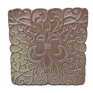 Vintage Frankoma 3TR ceramica quadrata Fleur-de-lis rotolo piastrelle sottopiatto - Foto 1 di 2