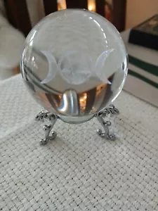 Stunning MOON Crystal Ball 3D Effect Glass Sphere Complete With Silver Stand - Picture 1 of 10