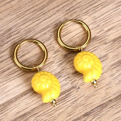 Cute Colorful Sea Snail Charms Hoop Earrings for Women Summer Beach Ear Jewelry - Image 1 of 4