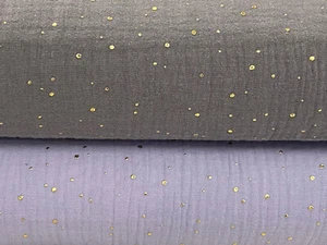 Tessuto Doppia Garza Macchiato Oro di 1/2 Metro* Vari Colori Grigio Lavanda - Foto 1 di 7