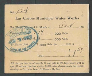 1927 PC Lavori idrici comunali Las Cruces quasi nuovo fattura pagata su cartolina - Foto 1 di 1