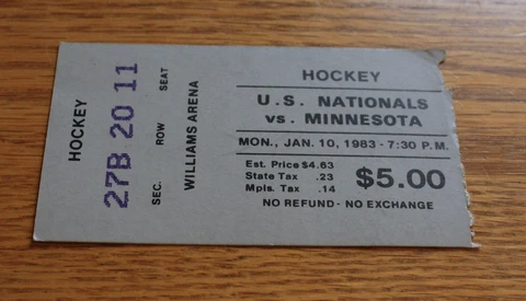 1983 Ticket Stub - Minnesota Gophers USA National Team Hockey - January 10 Cover