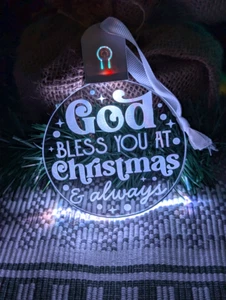God Bless You At Christmas Religious Tree Bauble LED Light Hanging Decoration - Foto 1 di 10