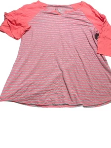 Just My Size Coral Gray Striped Raglan Tunic Top Shirt Lightweight Sz 2X NWT - Picture 1 of 5