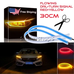 30cm Switchback LED DRL Light Strip Red Daytime Running Flow Amber Turn Signal - Picture 1 of 12