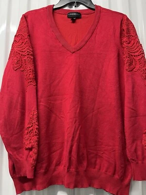 Lane Bryant Red Lace Sleeves Long Sleeve Knit Sweater 18/20 Career Bright A3.139 - Image 1 of 4
