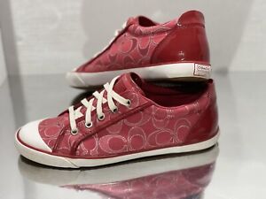 COACH Barrett Women's SZ 9.5 B RED Signature C Pattern Lace Up Sneakers Shoes
