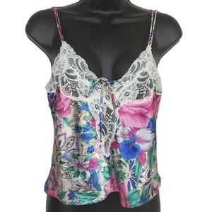 Vintage Victorias Secret Camisole P Floral Pink Blue Green Top Lace Gold Label - Picture 1 of 8