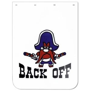 Yosemite Sam 24" x 30" "Back Off" Polyguard Semi Truck White Mud Flaps-Pair - Picture 1 of 1
