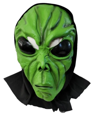 Extraterrestre OVNI Halloween Adulto Máscara Verde Negro Capucha Disfraz Látex Goma De Colección  Foto 1 de 4