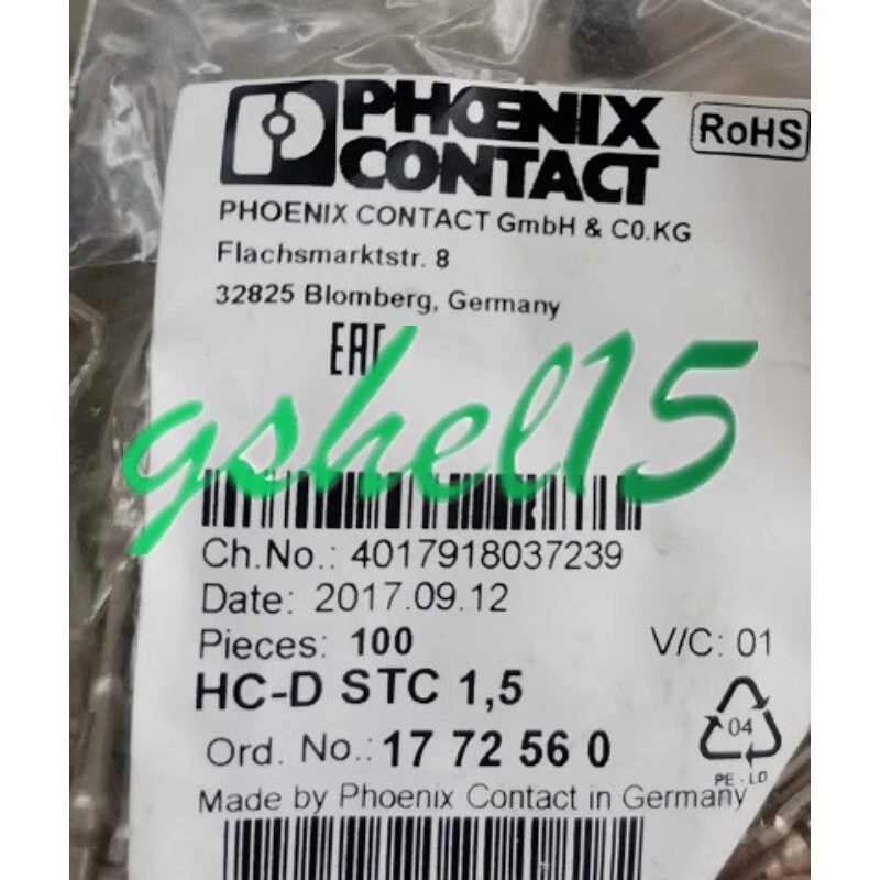 100PCS/Box NEW Phoenix HC-D STC 1.5 - 1772560 Crimp pin #HJ - Image 1 of 1