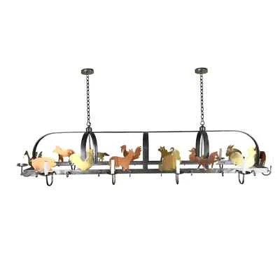 Olla y sartén colgante francesa de hierro, araña de figuras de animales de granja, colgante, 10 bombillas Foto 1 de 4