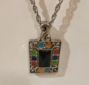 Shelly Brown Halskette & Ohrringe Set Neu Silber Emaille bemalt 24" Kette - Bild 1 von 11