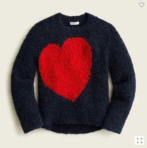 New Crewcuts Girl Navy Red Heart Crew Neck Long Sleeve Cozy Textured Sweater 4 5 - Picture 1 of 2