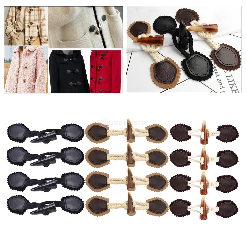 4 Pairs Leather   Toggles Resin Horn Button Closures DIY Sewing - Image 1 of 1