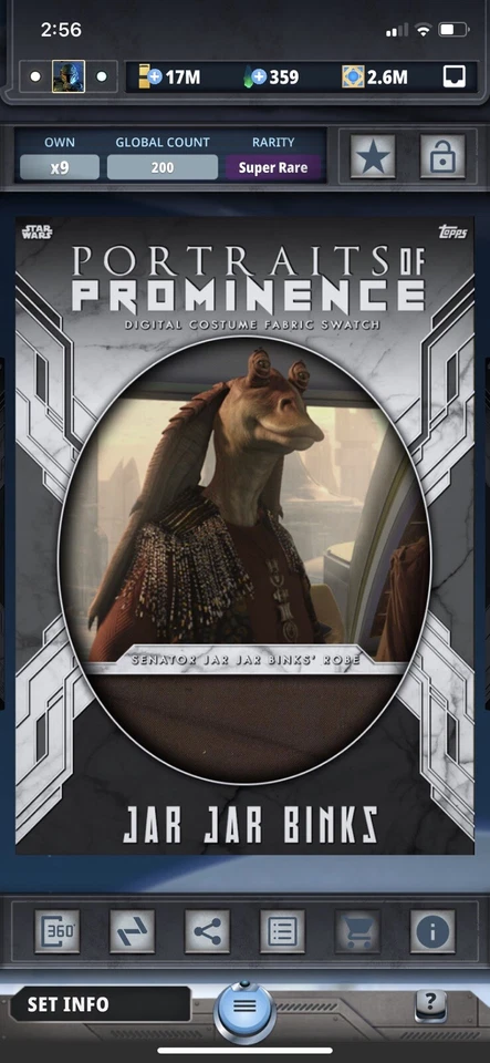 Topps Star Wars Digital Card Trader Marble Jar Portraits Of Prominence 1 Relic - Image 1 of 1