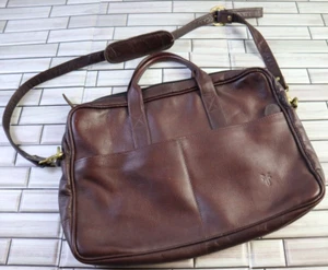 Vintage Frye Top Handle Portfolio Leather Briefcase Brown w/ Shoulder Strap - Picture 1 of 18
