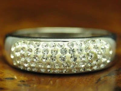 925 Argento Sterling Anello Con Vetro Ricoperto / Vero Argento / 4,0g / Rg 58 - Immagine 1 di 3