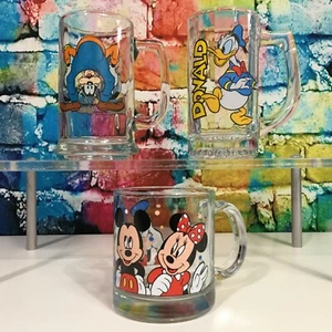 Walt Disney 3 Glass Mugs Cups Mickey Mouse Minnie Donald Goofy Cute Kid's Child - Picture 1 of 12