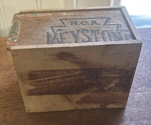 Interesting Antique Dovetail Wooden Advertising Box BCA Keystone Lid - See Pics - Picture 1 of 14