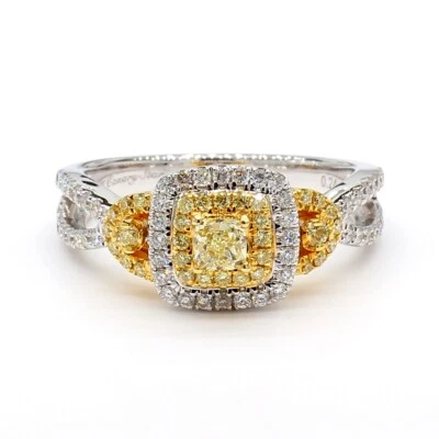 Certified Natural Fancy Vivid Yellow Diamond  0.82 TCW with natural Diam 18k WG - Image 1 of 4