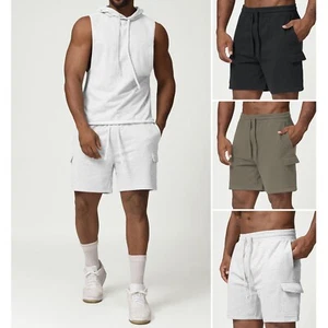 Men Casual Cotton Shorts Basketball Sport Gym Fitness Cargo Pants w/Multi Pocket - Picture 1 of 23