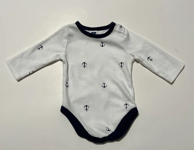 Camisa JANIE AND JACK Talla 0-3M Blanca Azul Marino Anclas Una Pieza Broches Bebé Niños Foto 1 de 3