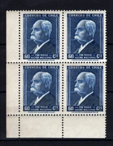 CHILE 1949 Vicuña Mackenna 60c blue MNH block of 4 corner sheet - Picture 1 of 1