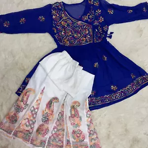 Georgette Short Frock Kurti Set for Women with Multi Color Sharara Size 36-44 - Picture 1 of 4