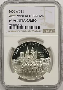 2002-W West Point Bicentennial $1 NGC PF69UCM Silver Modern Commemorative Dollar - Picture 1 of 4