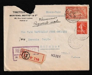 France 1900-29 #121 $150 on registered cover to Masonic Temple (Chicago) - Picture 1 of 2