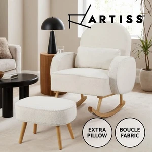 Artiss Armchair Rocking Chair Ottoman Lounge Footrest Round Nursing Boucle White - Picture 1 of 9
