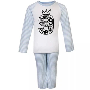 Kids Birthday Number Pyjama Set Age 9 Girls Boys Striped PJs Long B-day Gift - Picture 1 of 2