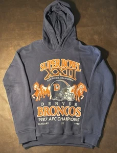 YOUTH BOYS NFL BRONCOS NAVY BLUE HOODIE SWEATSHIRT  SZ 13/14 FROM ABERCROMBIE - Picture 1 of 7
