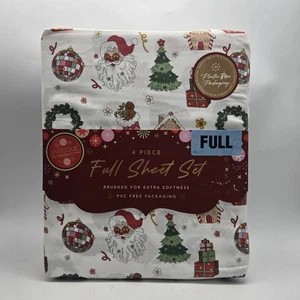 Envogue Christmas Full Sheet Set Gingerbread Santa Peace Disco Tree Holiday 4Pc  - Picture 1 of 6