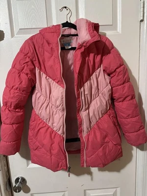 Columbia Jacket Girls Large 14/16 Pink Hooded Puffer Chevron Colorblock Winter - Image 1 of 4