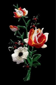 1 pieza Bordado Hierro en Parche Flor Naranja/Blanco/Verde 4 x 2 1/2 pulgadas - Imagen 1 de 3