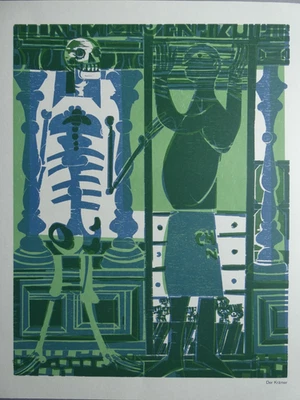 HAP Grieshaber ( 1909, 1981 ) - Der Krämer, Farbholzschnitt 1966 - Bild 1 von 4