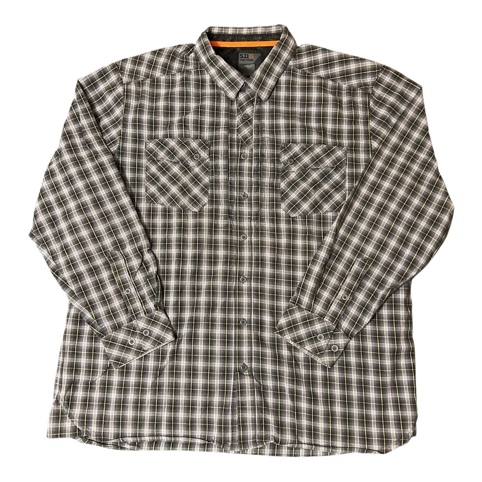 5.11 Tactical Men's Extra Large Plaid Long Sleeve Button Up Shirt Gray Yellow - Image 1 of 4