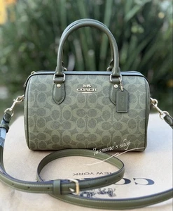 NWT Coach Rowan Satchel Bag In Signature Canvas CV961 Gold/Olive - Picture 1 of 9