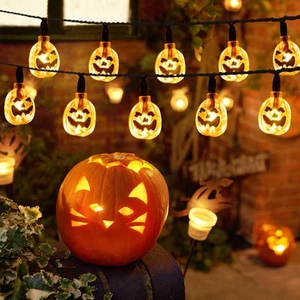 2 Pack Halloween Pumpkin Lights - 3D Orange Jack-O-Lantern 20 LED Battery Ope... - Picture 1 of 7