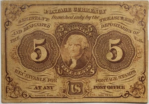 1862 5 Cents Fractional Currency VF/XF+ Circulated Details P201 - Picture 1 of 2