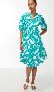 Chico’s grün Blätter Print Popeline Kleid Stufen Ballonärmel Chicos 2 US 12 - Bild 1 von 10