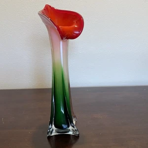 Murano Style Calla Lily Jack In the Pulpit Vase Art Glass Flower RED 12” Vintage - Picture 1 of 15