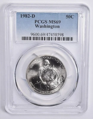 MS69 1982-D Washington Commemorative Half Dollar PCGS Blue Lbl *9498 - Image 1 of 4