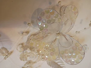 Vintage 80er Haarspange Perlen Kunstperlen baumeln elfenbein gold Schleife Haarspange Hochzeit weiß - Bild 1 von 7