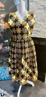 Vintage 60s 70s Handmade Groovy Cotton Day Dress Sleeveless Fit Flare Sundress - Image 1 of 4