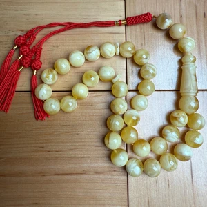 Handmade White Amber Misbaha Tasbih Islamic Prayer Beads 12.1mm 42.3g - Picture 1 of 3