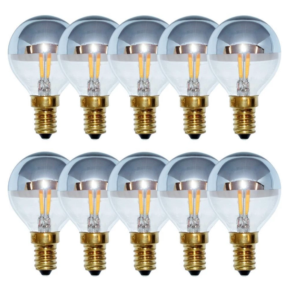 NCC-LICHT 10 X LED Filament Goutte 2W = 25W E14 Miroir Argent Boule Chaud 2700K